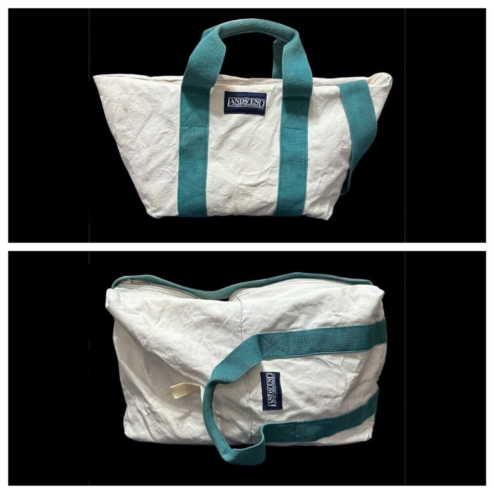 Vintage Lands End Canvas Tote Converts To Duffle Bag Direct Merchants USA RARE